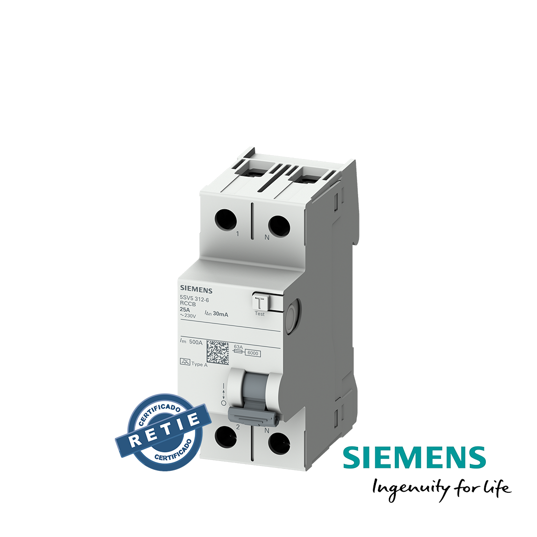 Interruptor diferencial Siemens 2 polos 25A/40A/63A, 30ma