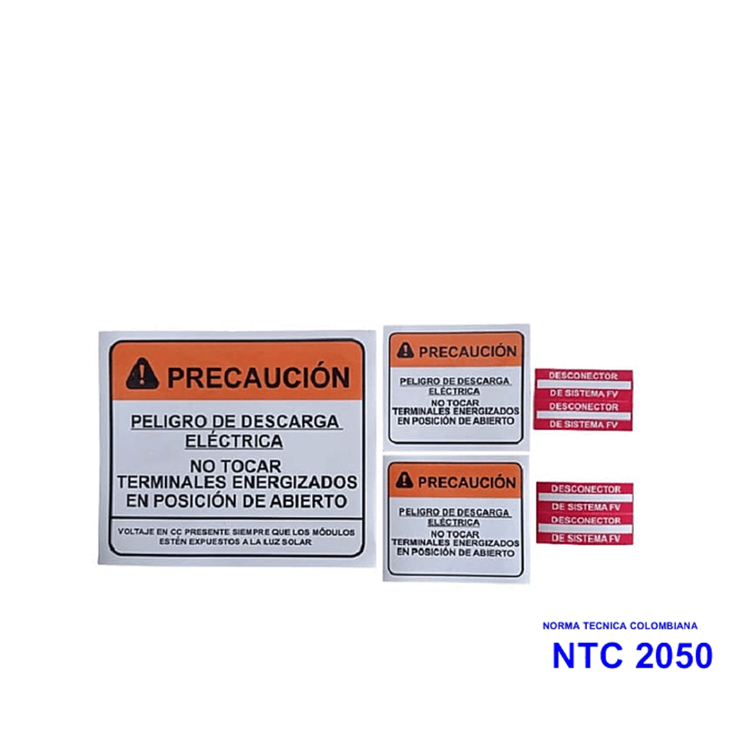 Kit de adhesivos para señalización y marcado de sistemas fotovoltaicos de inyección a red